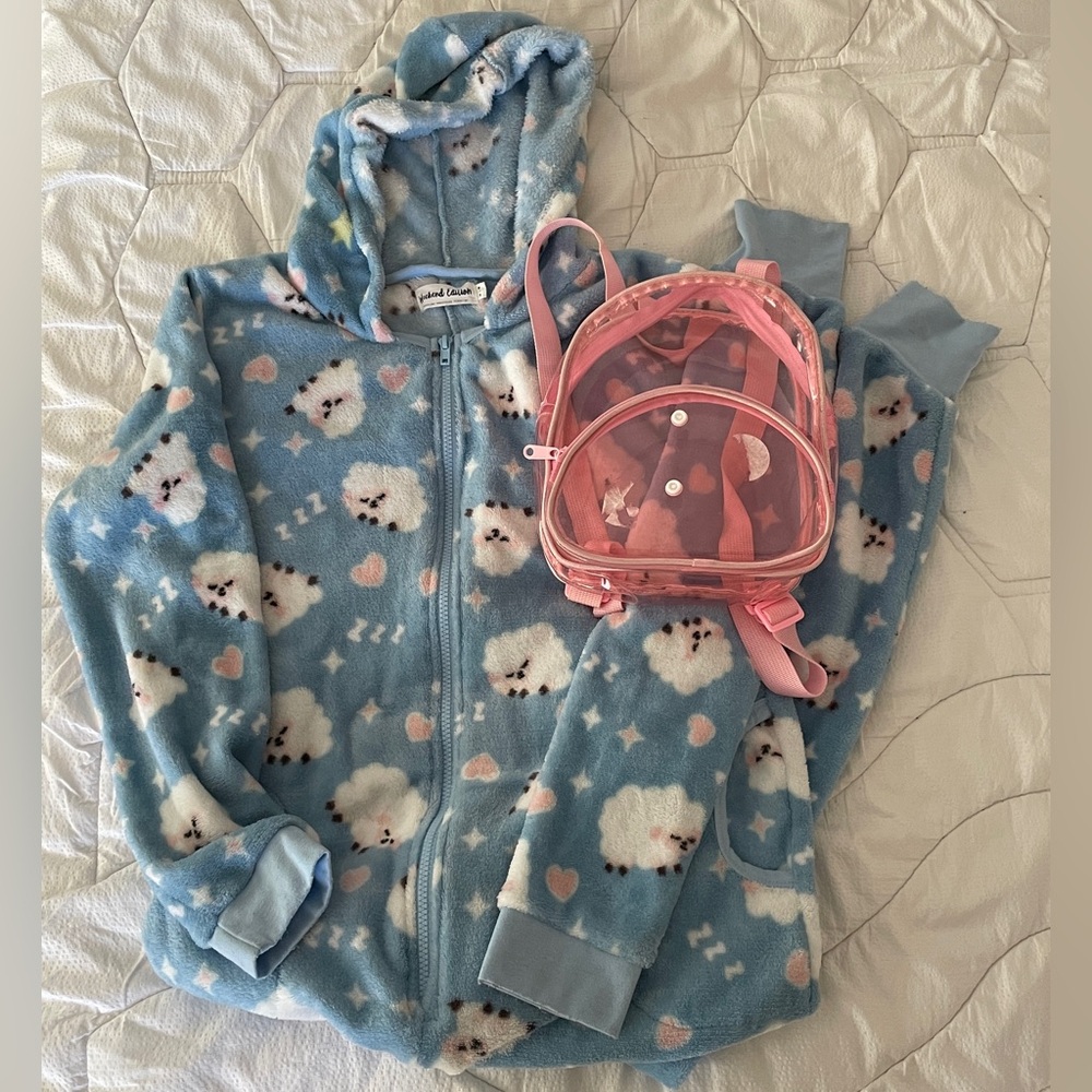 Women’s onsie costume with pink pretty princess backpack funny holiday gift
